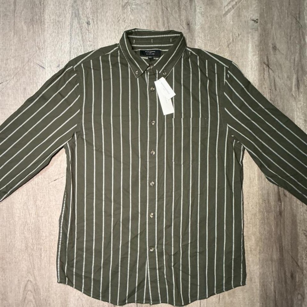 Green striped button-up shirt